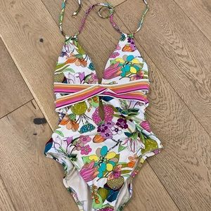 Trina Turk Pink and White One Piece Swimsuit Vibrant Design